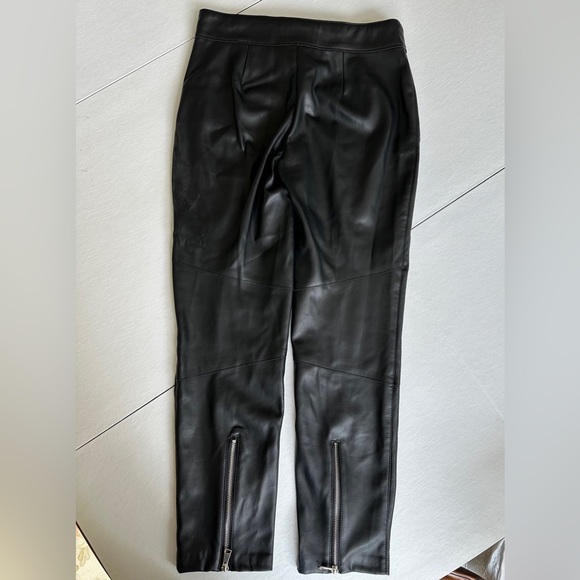Zara Black Leather Straight Leg Pants w/ Zipper Detail (Creates Flare) Size US 4 - Picture 4 of 9